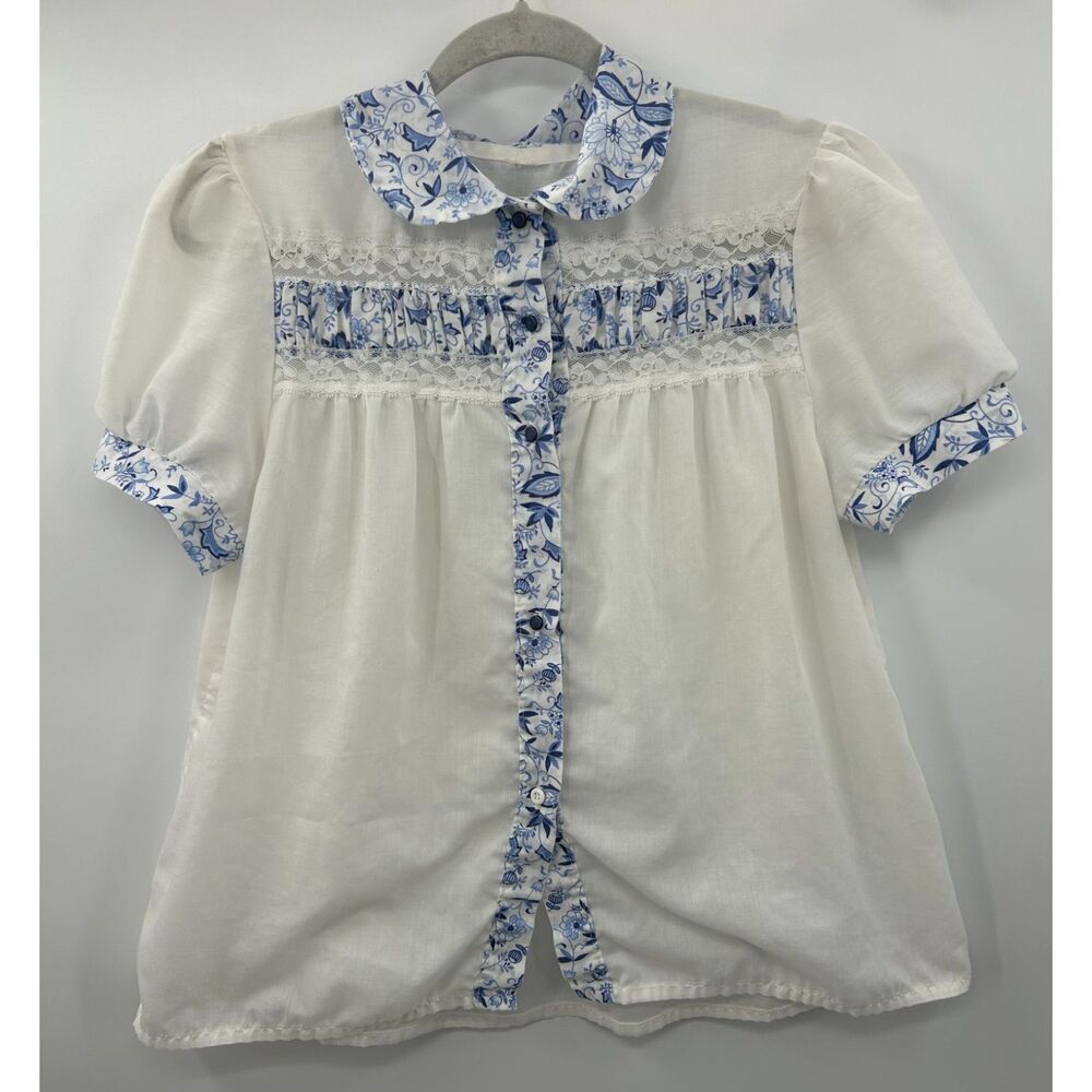 Vintage Floral Cottagecore Fairy Lace 70s 80s Women's Blouse Top L